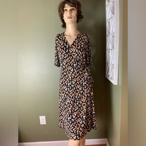 Nina Leonard black dress with yellow and white flowers size xs nwot